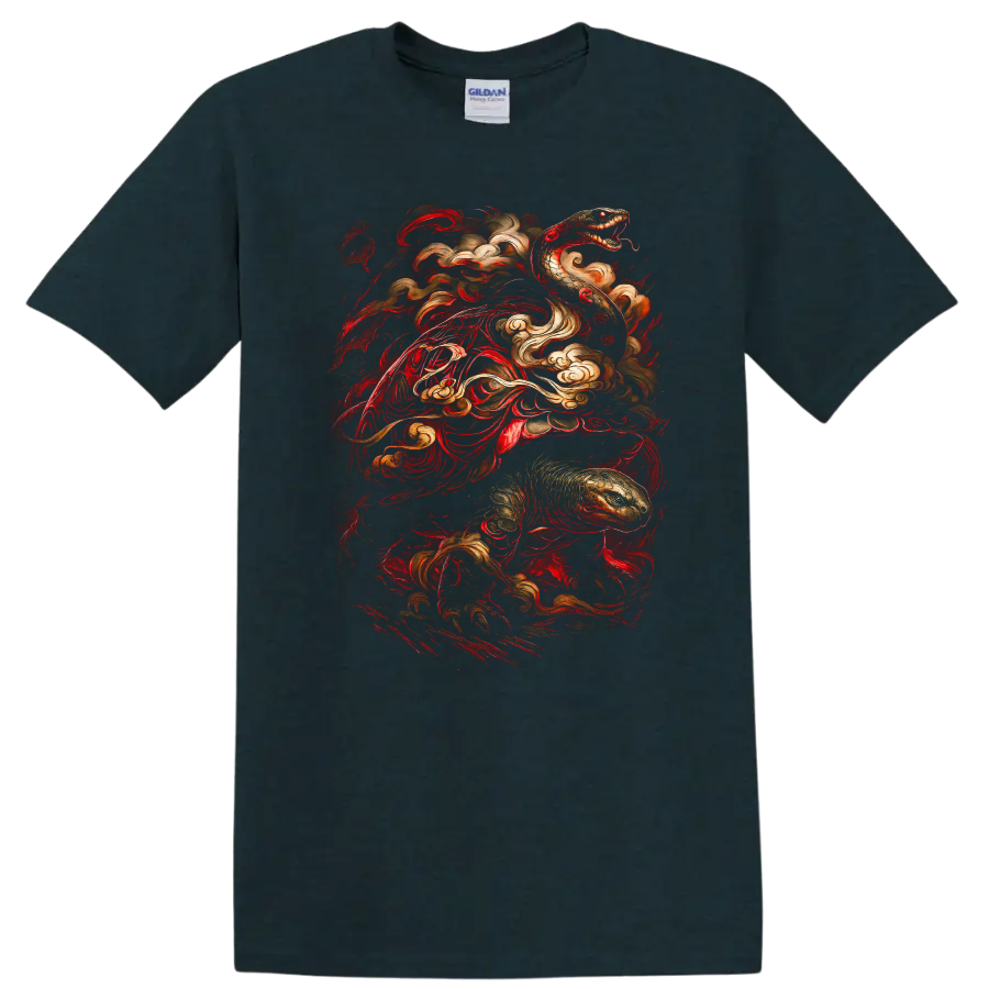 Japanese Style Dragon Snake Swirl Art T Shirt for Bold Streetwear - Midnight (Green)