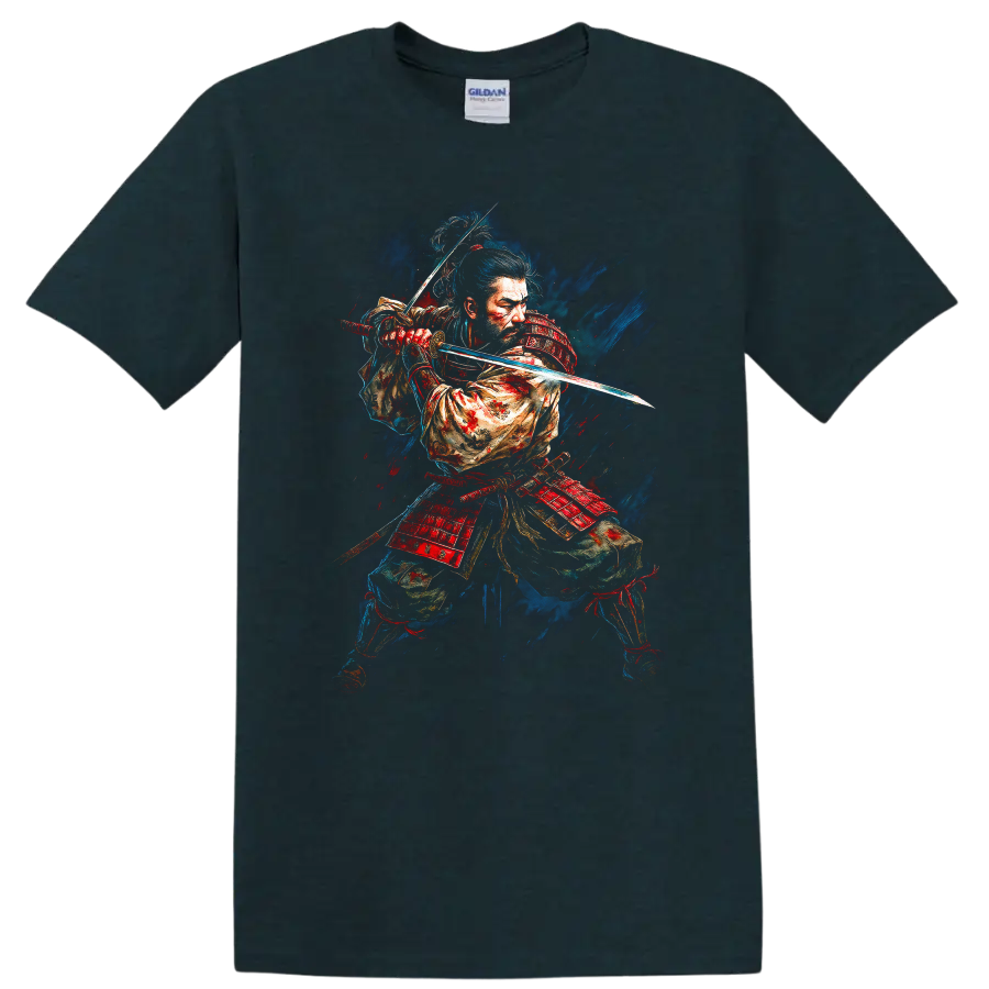 Japanese Samurai Sword Warrior T Shirt Bold Katana Art Graphic Tee - Midnight (Green)