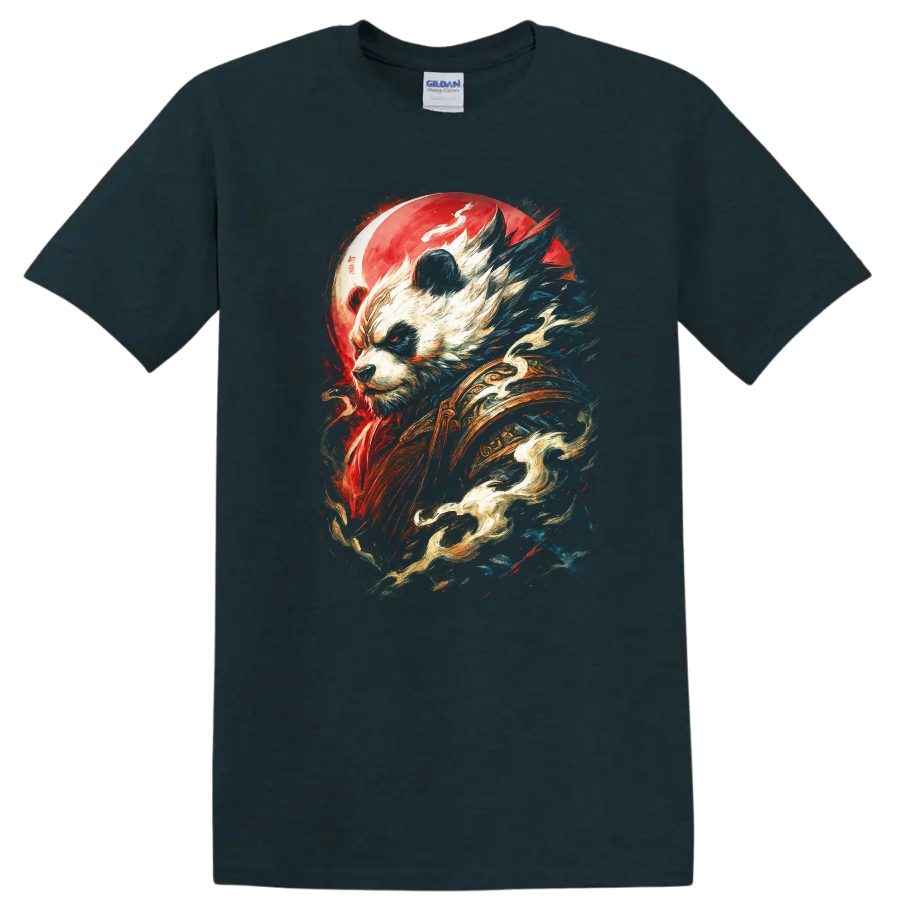 Japanese Style Panda Warrior Art T Shirt Bold Red Blue Mystic Design - Midnight (Green)