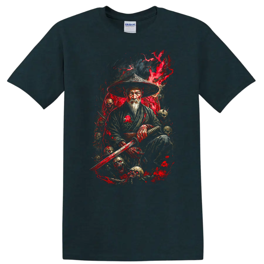 Japanese Samurai Warrior Sword Graphic T Shirt Dark Red Art - Midnight (Green)