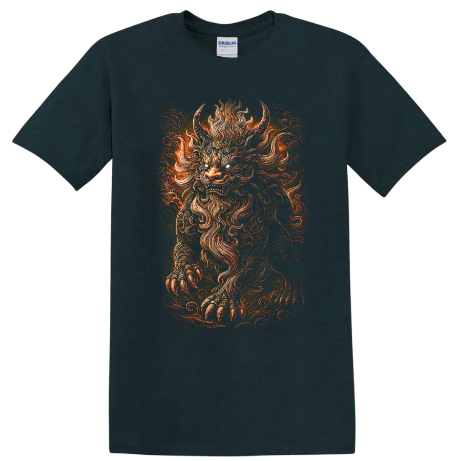 Japanese Style Oni Demon Mask Fire T Shirt for Bold Streetwear Fans - Midnight (Green)
