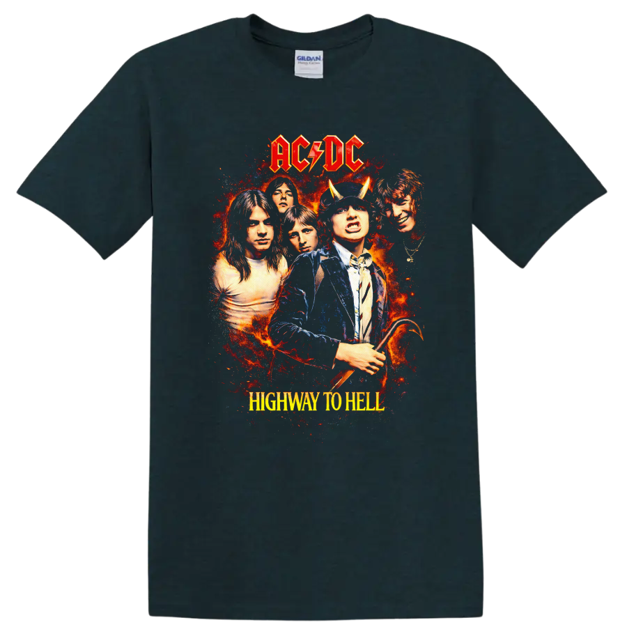 AC/DC Highway to Hell Vintage Classic Rock T Shirt - Midnight (Green)