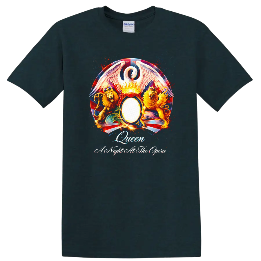 Queen Vintage Classic Rock Album Cover Art T Shirt on a Midnight (Green) T Shirt