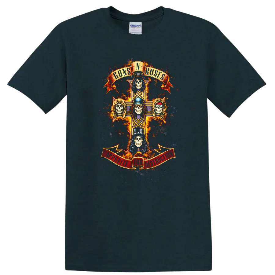 Guns N Roses Vintage Classic Rock Album Cover Art T Shirt on a Midnight (Green) T Shirt