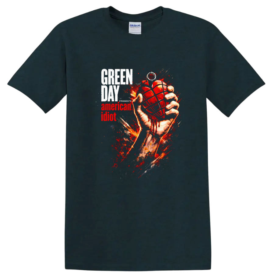Green Day American Idiot Vintage Classic Rock T Shirt on a Midnight (Green) T Shirt