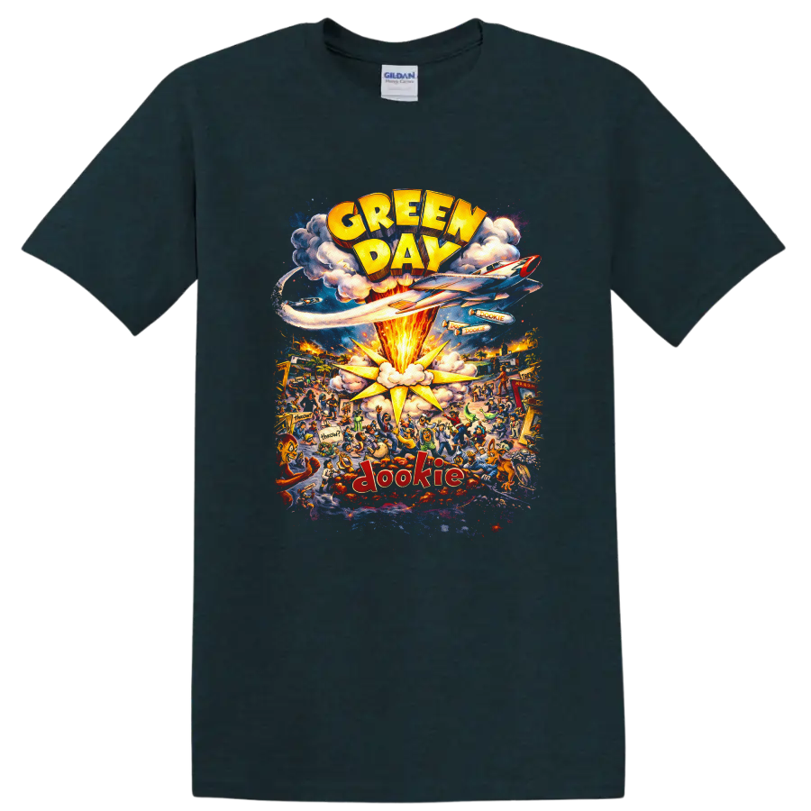 Green Day Dookie Vintage Classic Rock Album Cover Art T Shirt on a Midnight (Green) T Shirt
