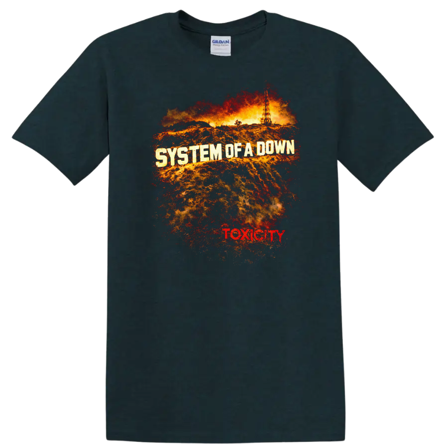 System of a Down Toxicity Vintage Classic Rock T Shirt on a Midnight (Green) T Shirt