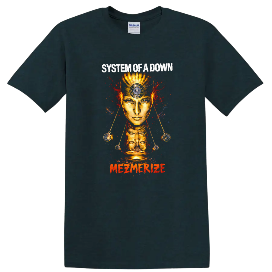 System of a Down Mezmerize Vintage Rock T Shirt on a Midnight (Green) T Shirt