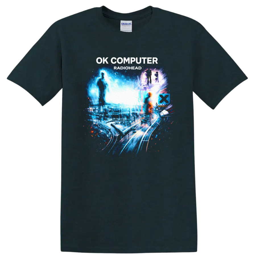OK Computer Radiohead Vintage Classic Rock Album Cover T Shirt - Midnight (Green)