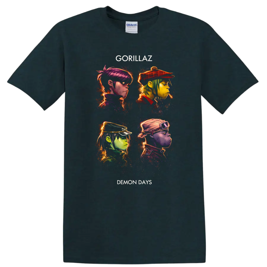 Gorillaz Demon Days Vintage Classic Rock Album Cover Art T Shirt - Midnight (Green)