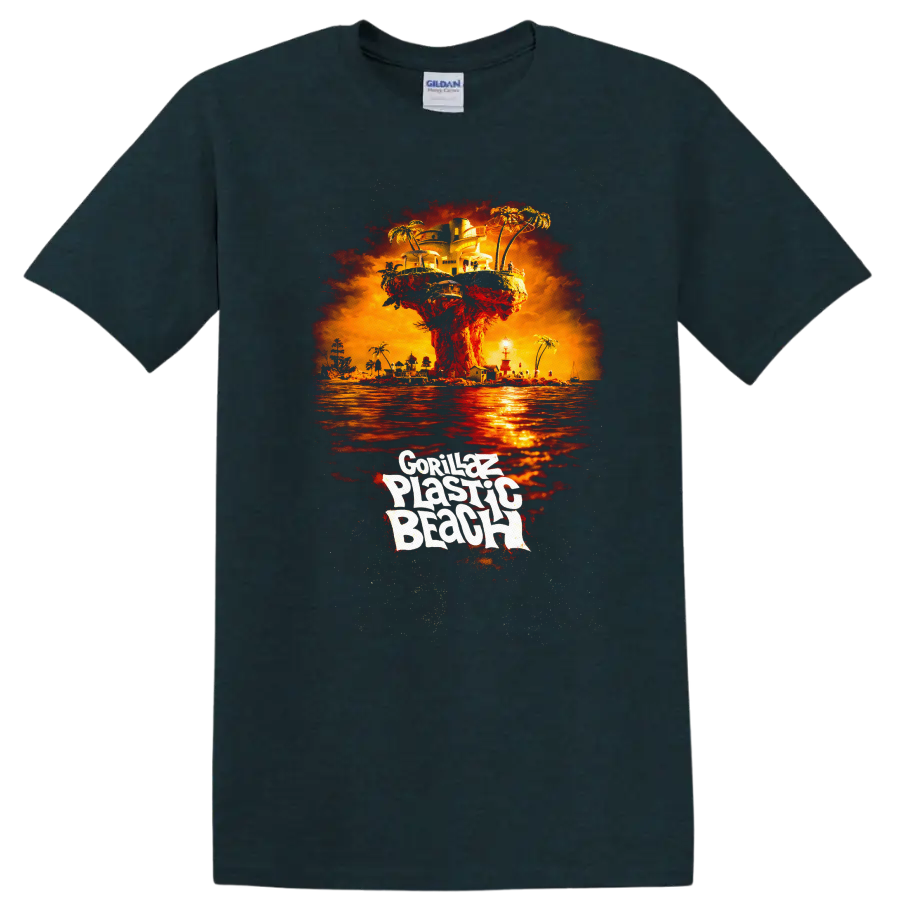 Gorillaz Plastic Beach Vintage Album Cover Art T Shirt - Midnight (Green)