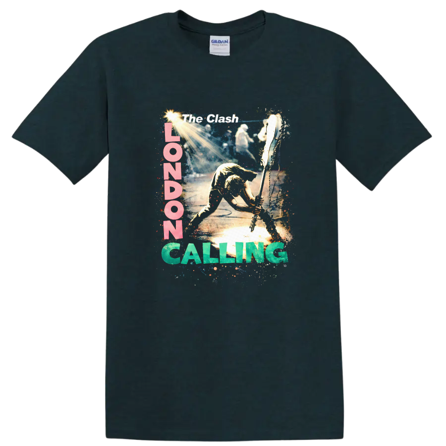 The Clash London Calling Vintage Rock T Shirt - Midnight (Green)