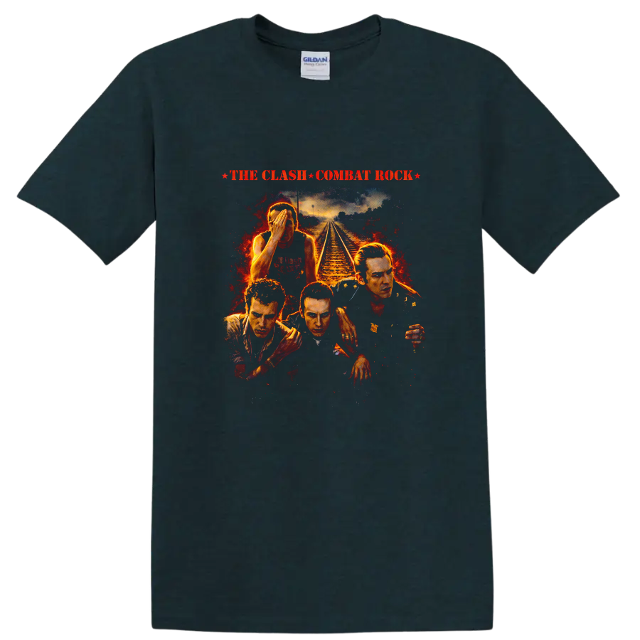 The Clash Combat Rock Vintage T Shirt - Classic Rock Album Art - Midnight (Green)