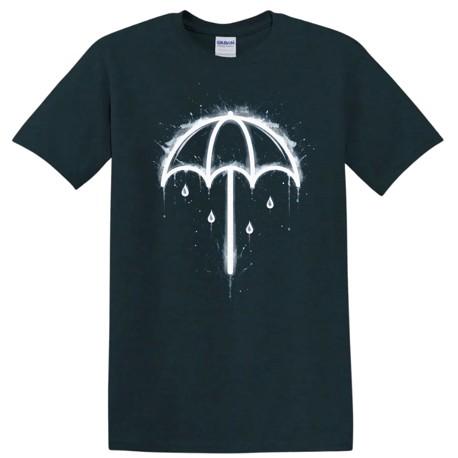 Vintage Classic Rock Umbrella T Shirt - Retro Rainy Day Design - Midnight (Green)