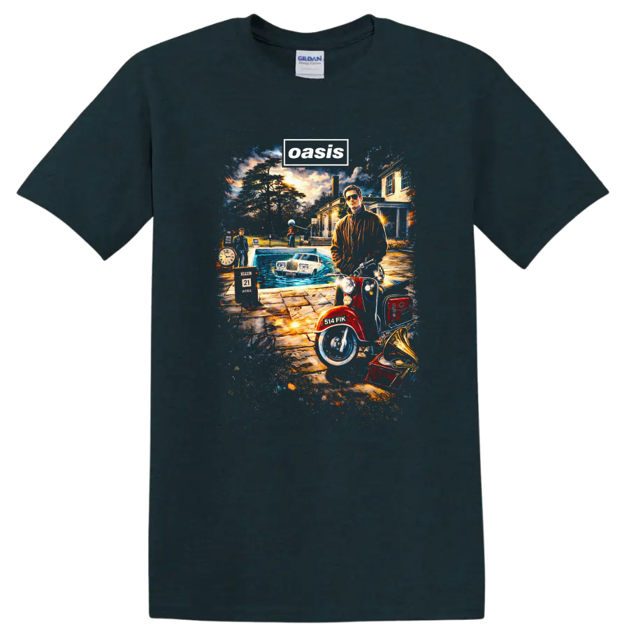 Oasis Vintage Classic Rock Album Cover Art Style T Shirt - Midnight (Green)