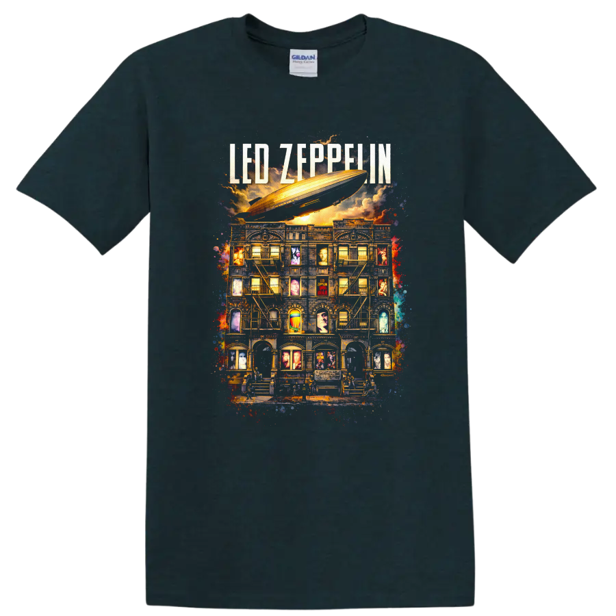 LED Zeppelin Vintage Classic Rock Album Cover Art T Shirt - Midnight (Green)