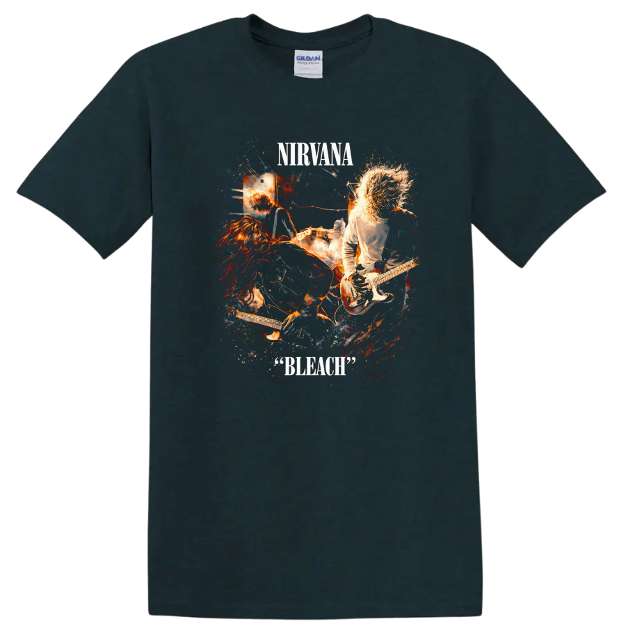 Nirvana Bleach Vintage Classic Rock Album Cover Art T Shirt - Midnight (Green)