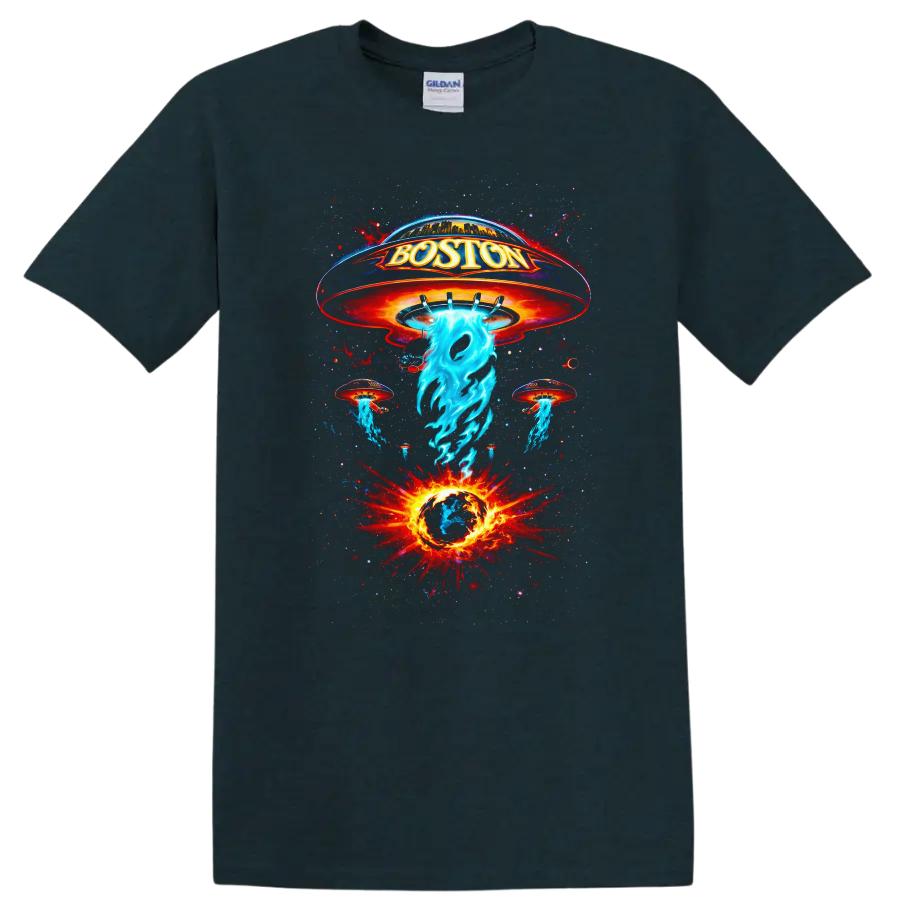 Boston Vintage Classic Rock Album Cover Art T Shirt - Midnight (Green)