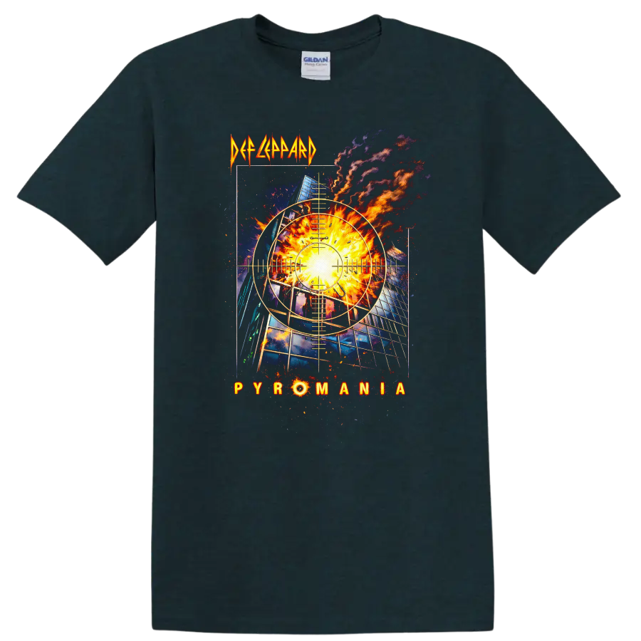 Def Leppard Pyromania Vintage Rock Album Cover T Shirt - Midnight (Green)