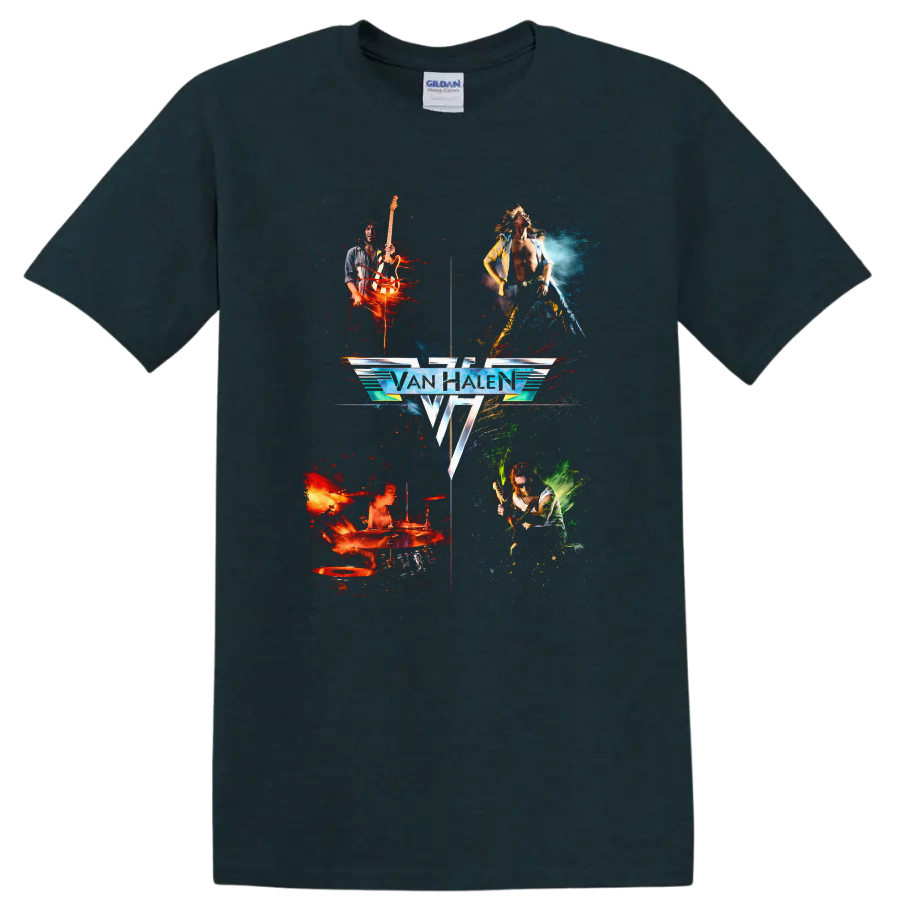 Van Halen Vintage Classic Rock Album Cover Art Style T Shirt - Midnight (Green)