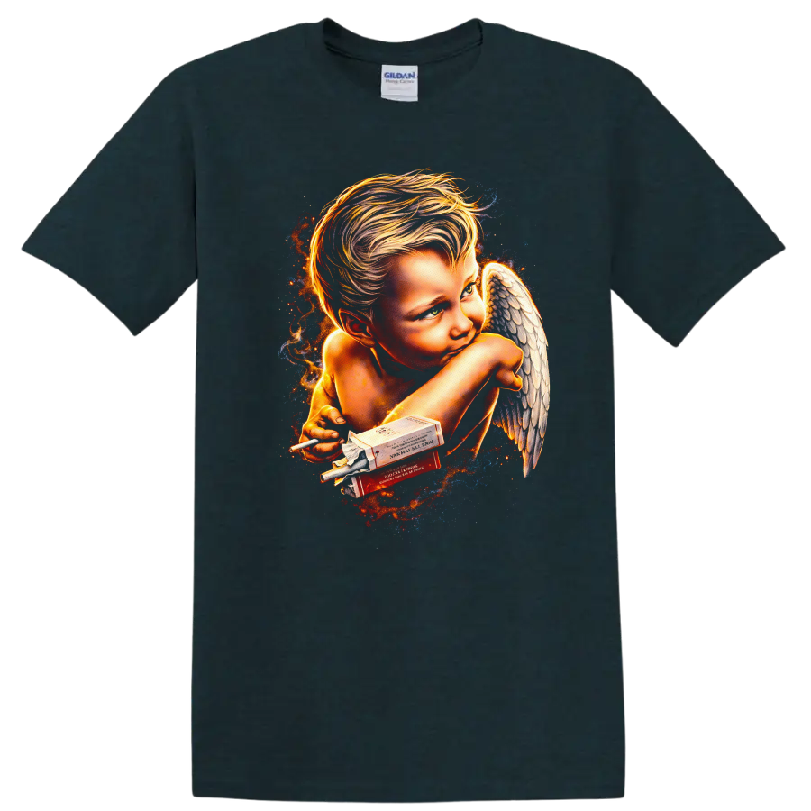 Vintage Classic Rock Angel T Shirt with Smoky Aesthetic - Midnight (Green)