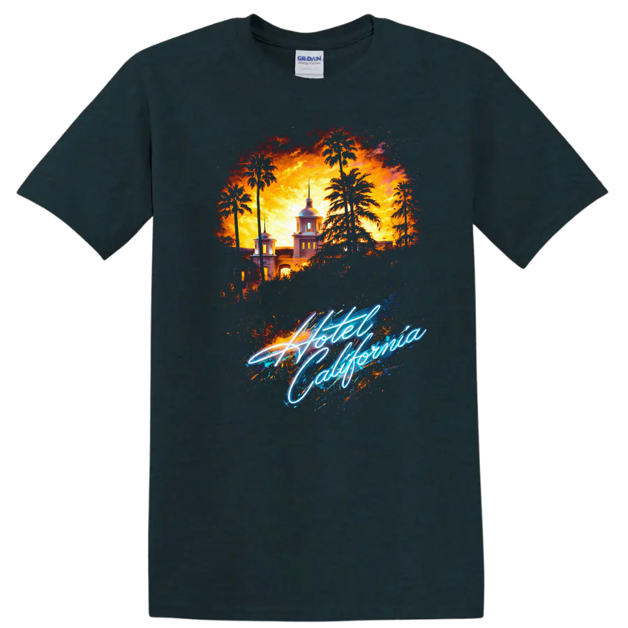 Hotel California Vintage Classic Rock T Shirt - Midnight (Green)