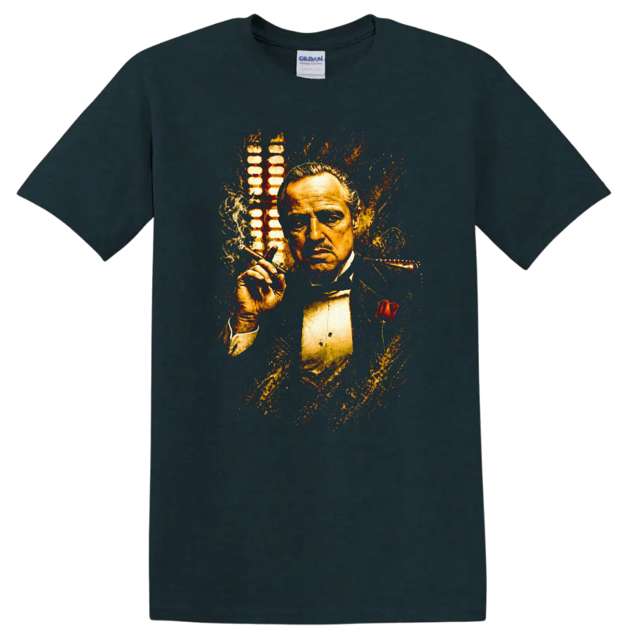 Vintage Cult Movie The Godfather Marlon Brando T Shirt on a Midnight (Green) T Shirt
