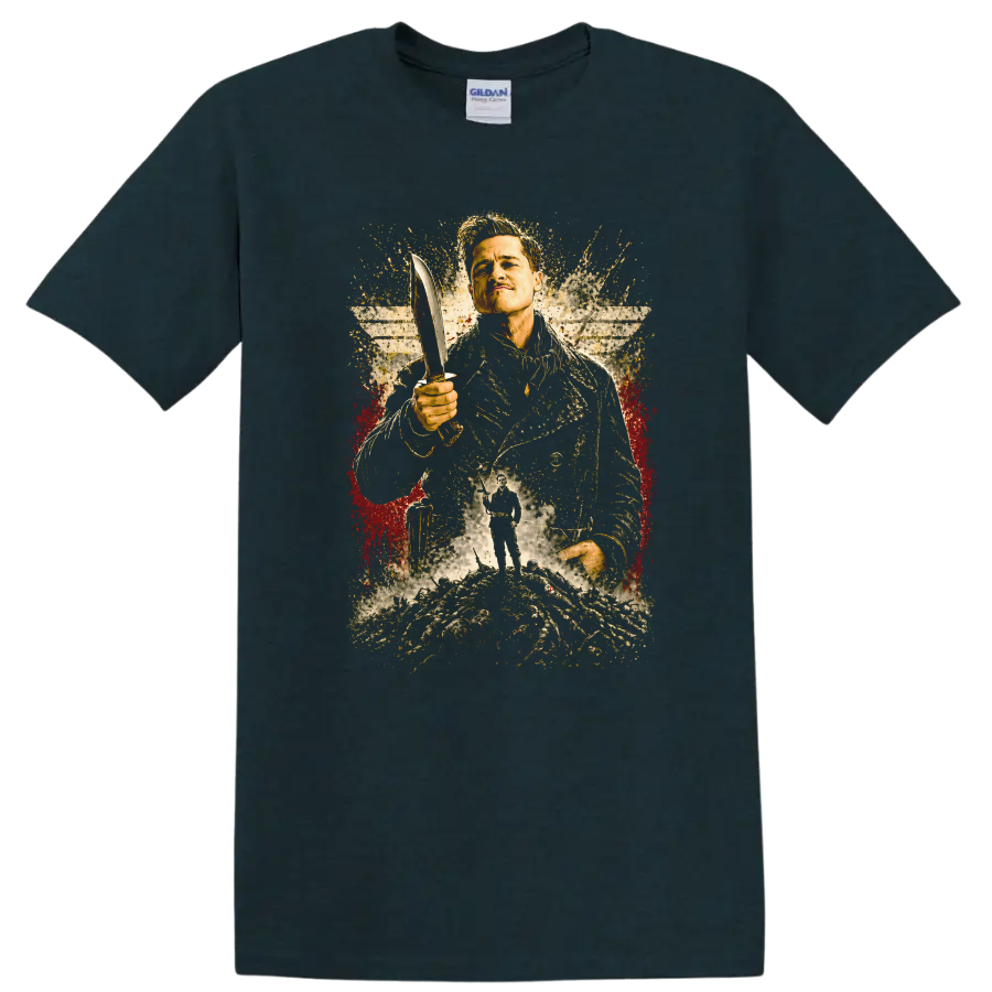 Inglourious Basterds Vintage Movie T Shirt Featuring Brad Pitt on a Midnight (Green) T Shirt
