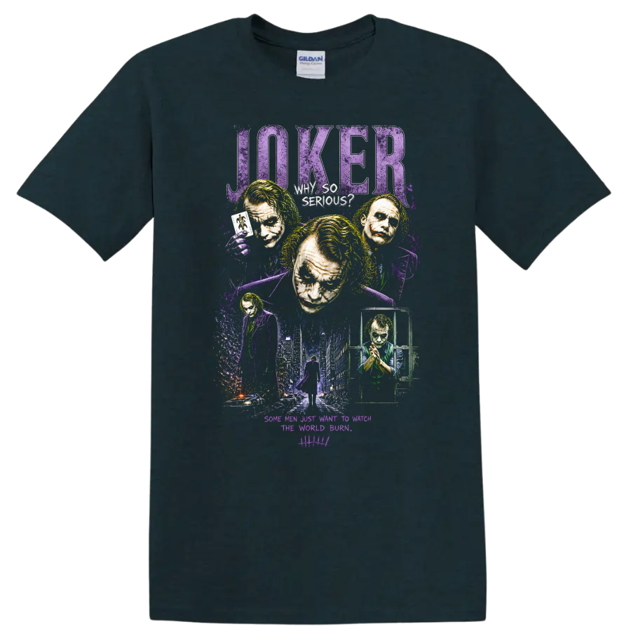 Joker Vintage Cult Movie Character Portrait Style T Shirt on a Midnight (Green) T Shirt