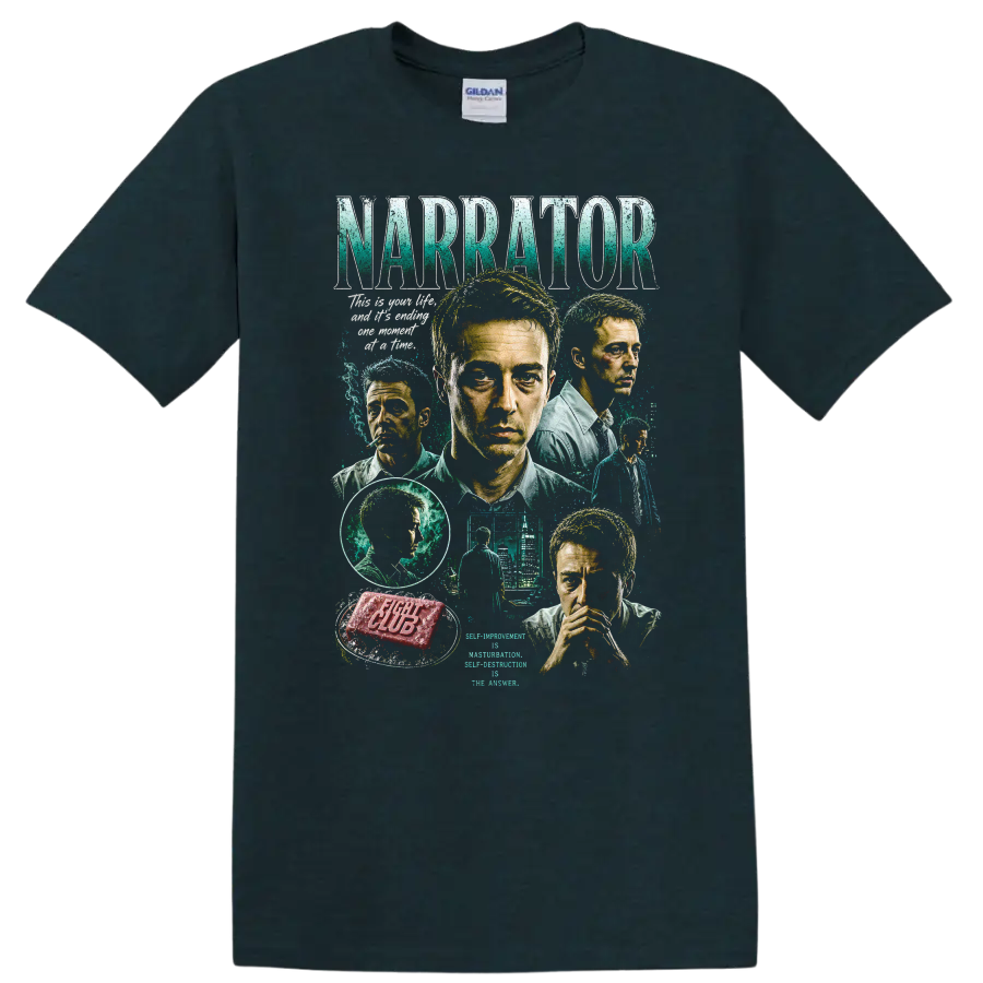 Narrator Fight Club Movie Art T Shirt Cool Graphic Tee Gift for Fans - Midnight (Green)