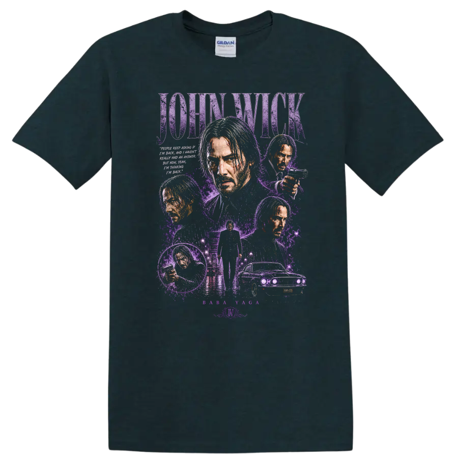 John Wick Vintage Cult Movie Character Portrait T Shirt on a Midnight (Green) T Shirt