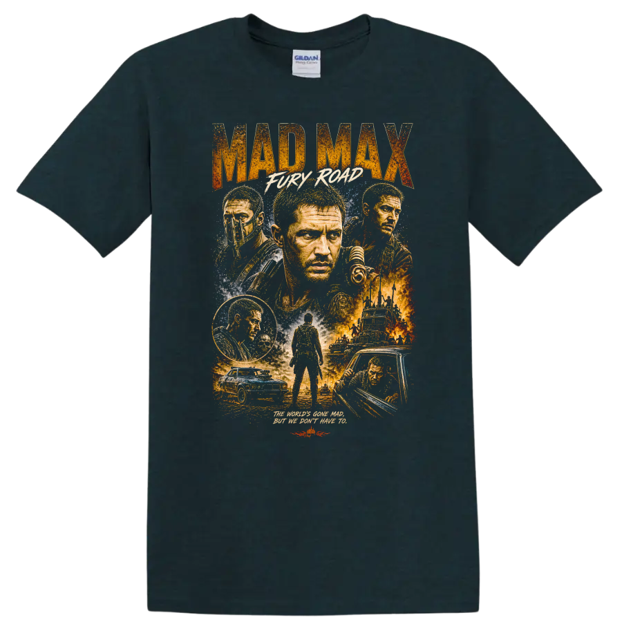 Mad Max Fury Road Vintage Movie Portrait T Shirt on a Midnight (Green) T Shirt