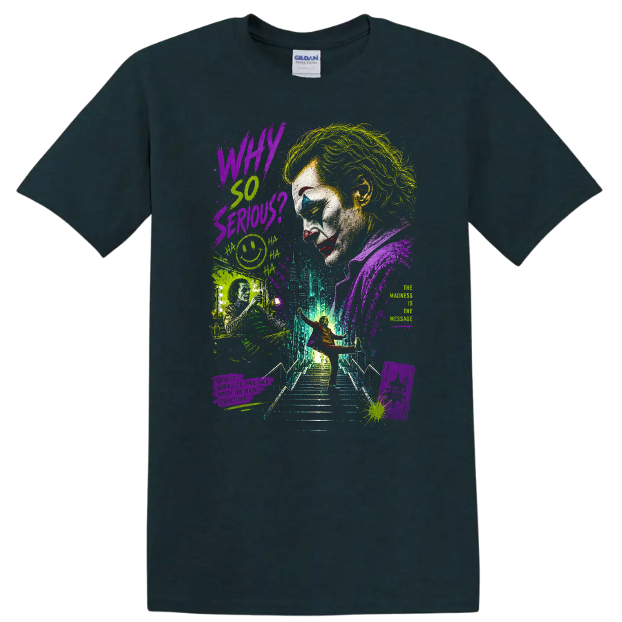 Joker Why So Serious Graphic T Shirt Vintage Style Movie Art Tee - Midnight (Green)