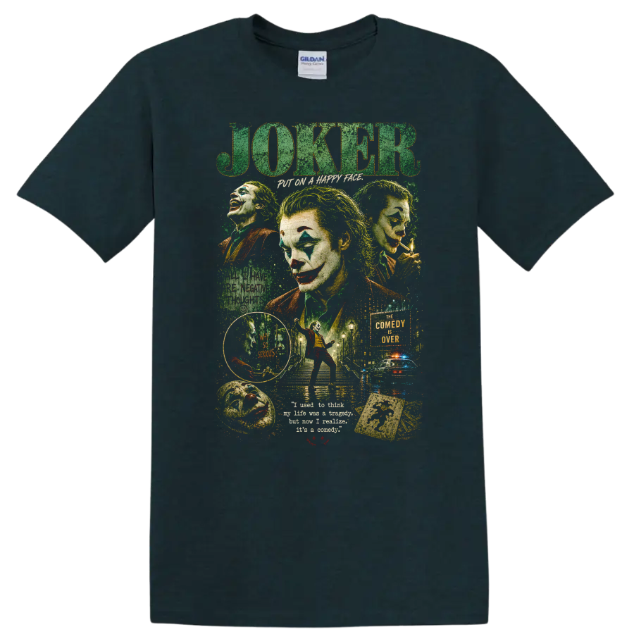 Joker Vintage Cult Movie Character Portrait T Shirt on a Midnight (Green) T Shirt