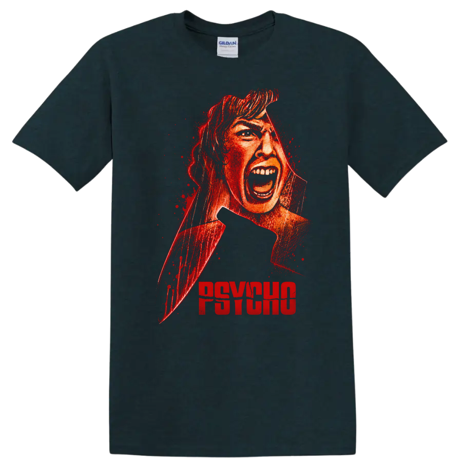 Psycho Vintage Cult Movie Character Portrait T Shirt on a Midnight (Green) T Shirt