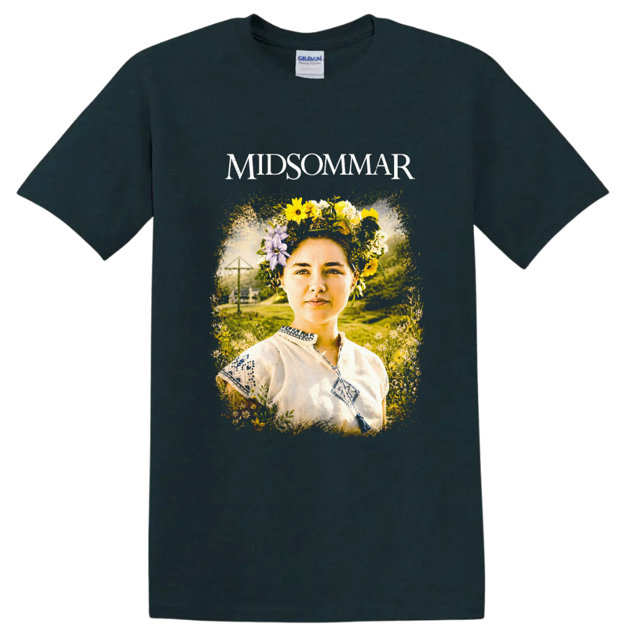 Midsommar Vintage Cult Movie Character Portrait T Shirt on a Midnight (Green) T Shirt