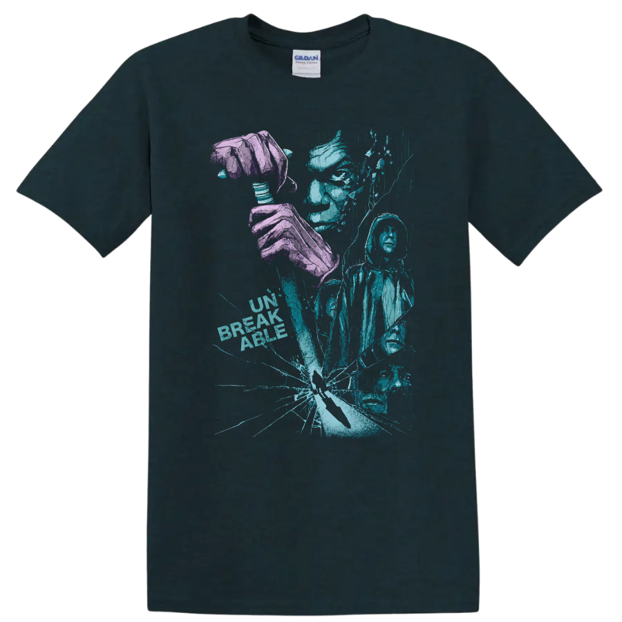 Vintage Cult Movie Unbreakable T Shirt Featuring Bruce Willis & Samuel L. Jackson on a Midnight (Green) T Shirt