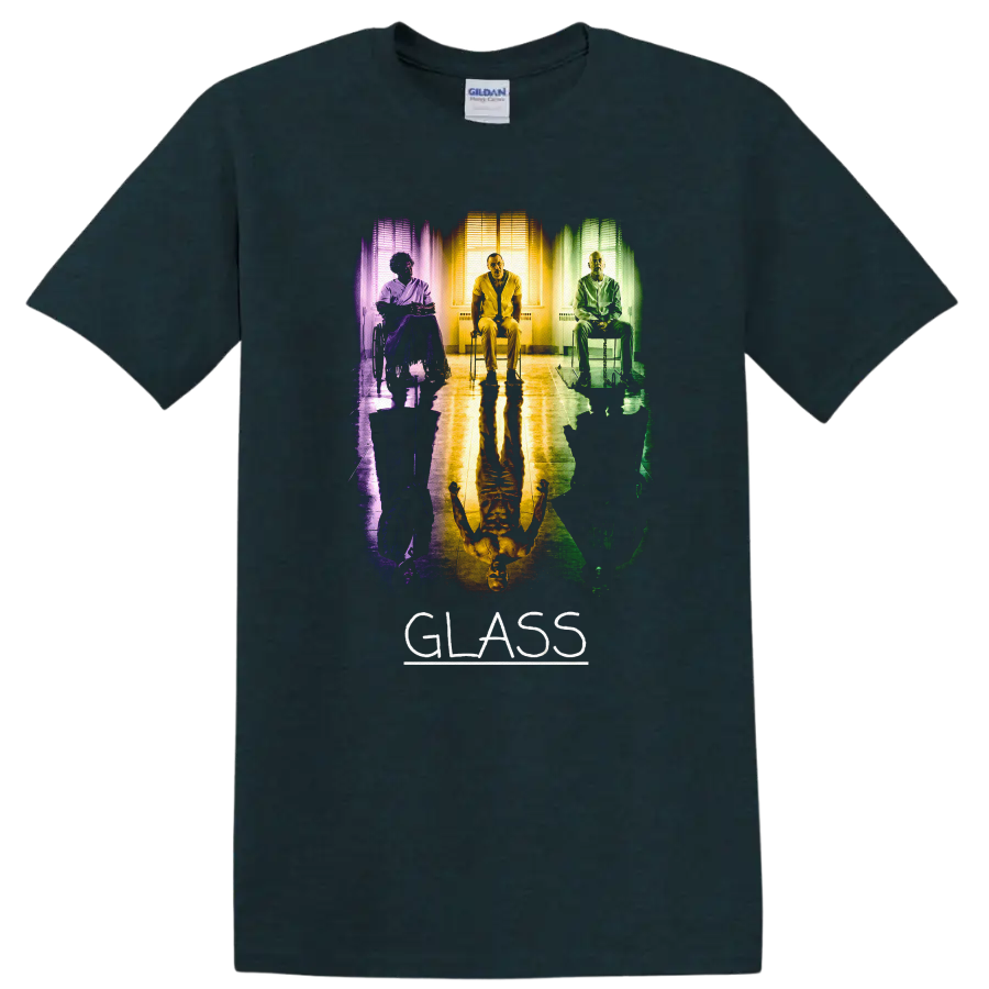 Vintage Cult Movie Glass T Shirt Featuring Bruce Willis & Samuel L. Jackson on a Midnight (Green) T Shirt