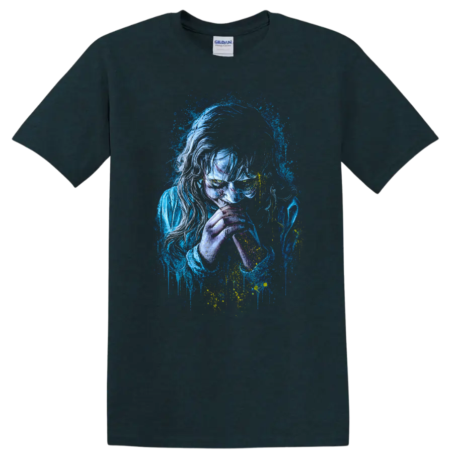 The Exorcist Vintage Cult Movie T Shirt on a Midnight (Green) T Shirt