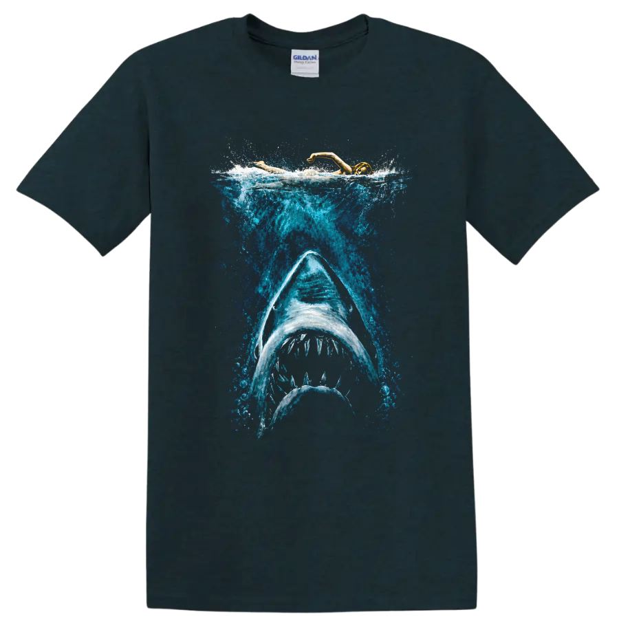 Shark Attack Graphic T Shirt Swim Enthusiast Ocean Lover Tee - Midnight (Green)