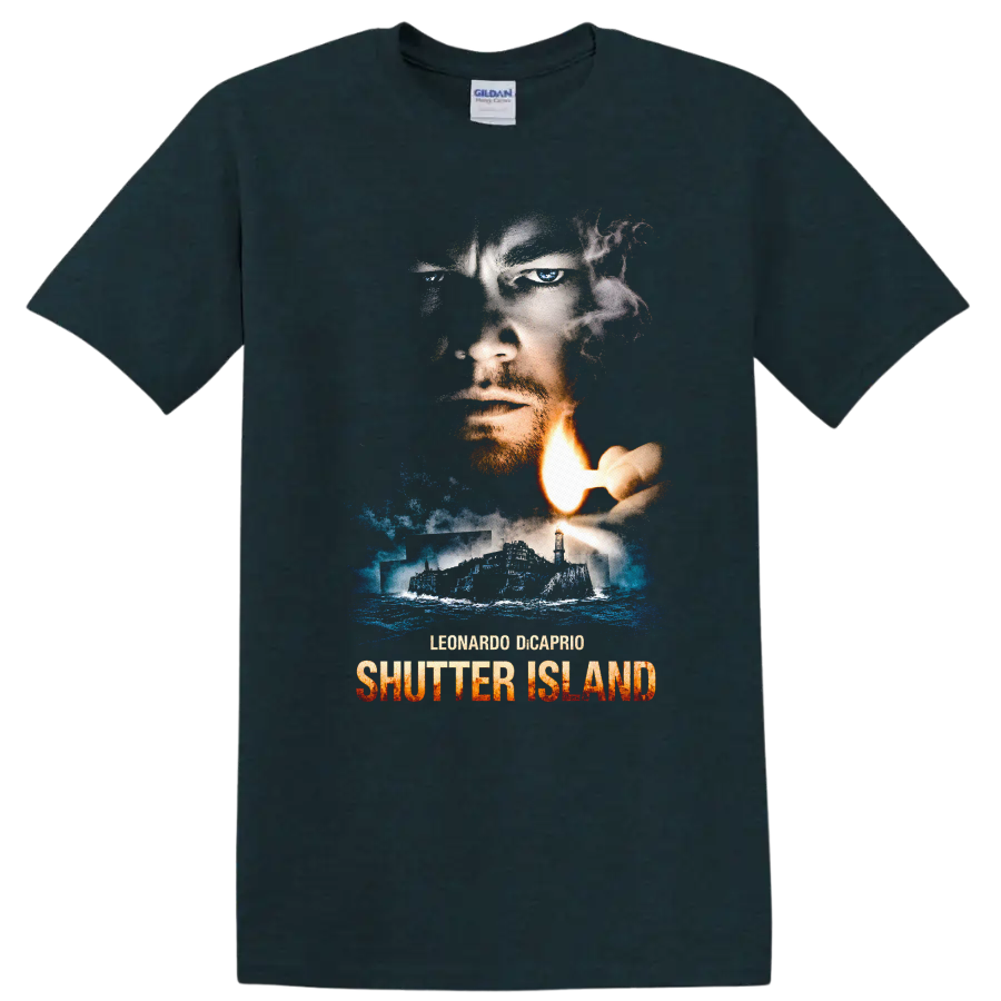 Shutter Island Vintage Cult Movie Character Portrait T Shirt on a Midnight (Green) T Shirt