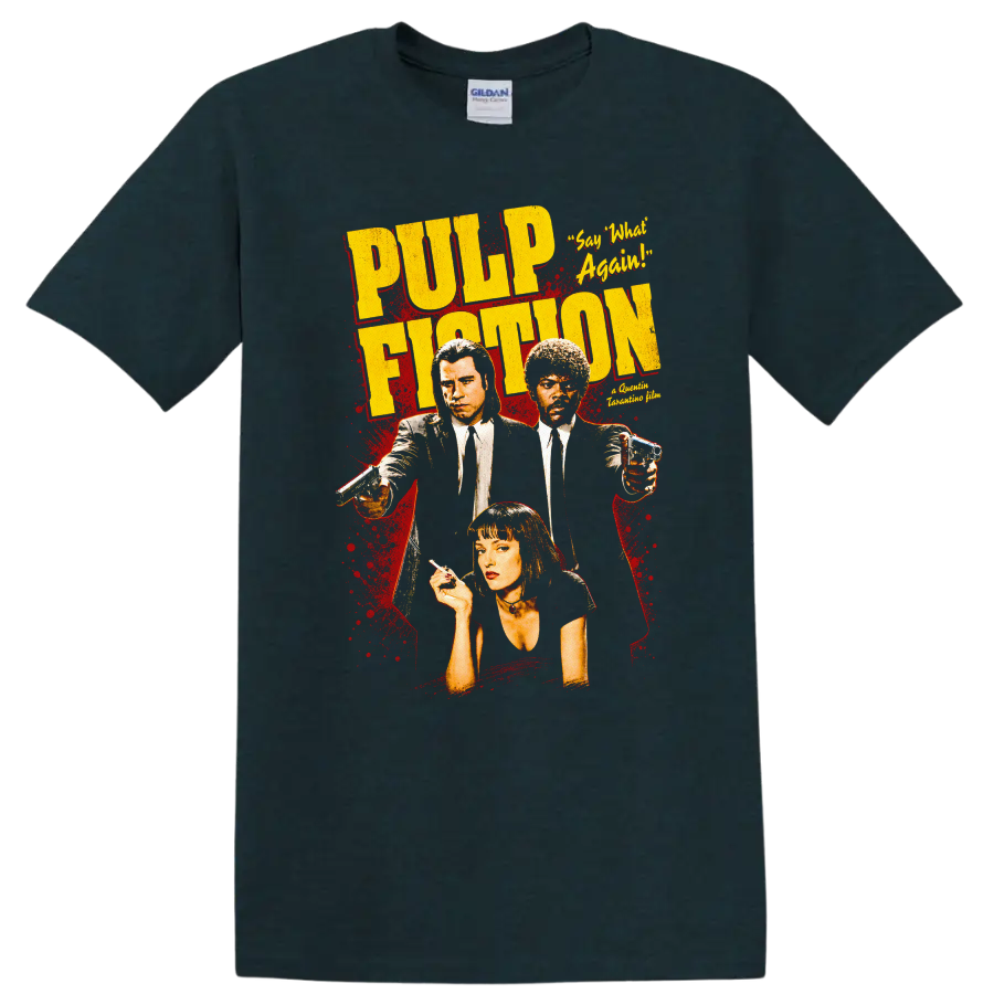 Pulp Fiction Vintage Movie Character Portrait T Shirt on a Midnight (Green) T Shirt