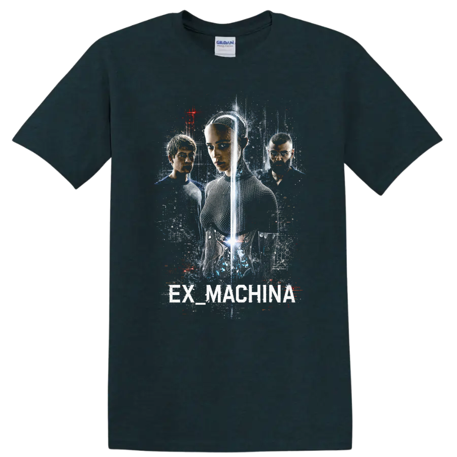 Ex Machina Vintage Cult Movie Character Portrait T Shirt on a Midnight (Green) T Shirt