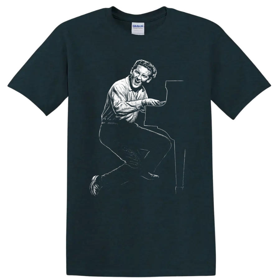 Jerry Lee Lewis T Shirt Rock Legend Piano Player Silhouette Music Fan Gift Tee - Midnight (Green)