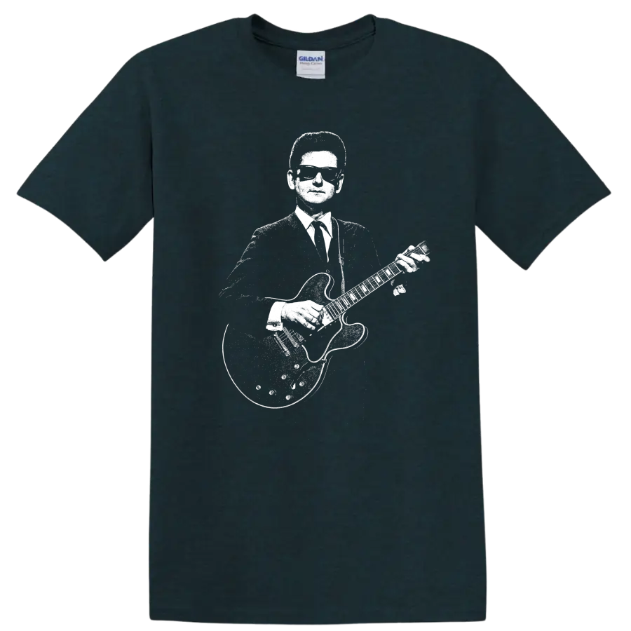 Roy Orbison Rock Legends Pixel Art Guitar T Shirt - Midnight (Green)
