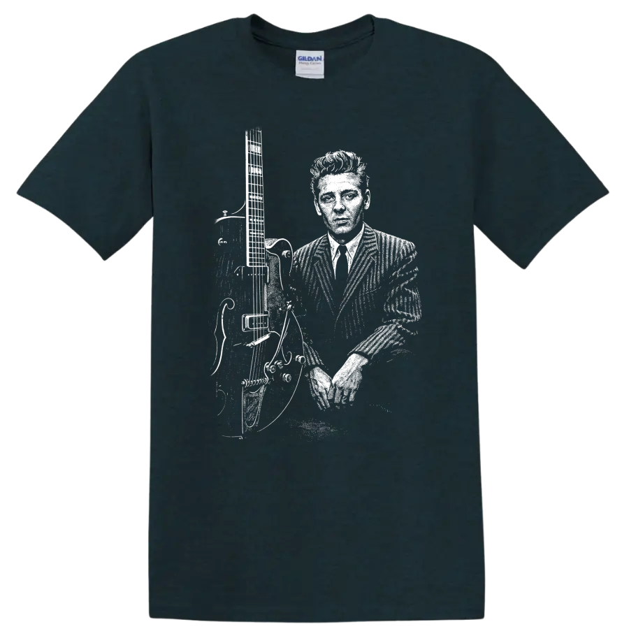 Eddie Cochran Rock Legends Silhouette Guitar T Shirt - Midnight (Green)