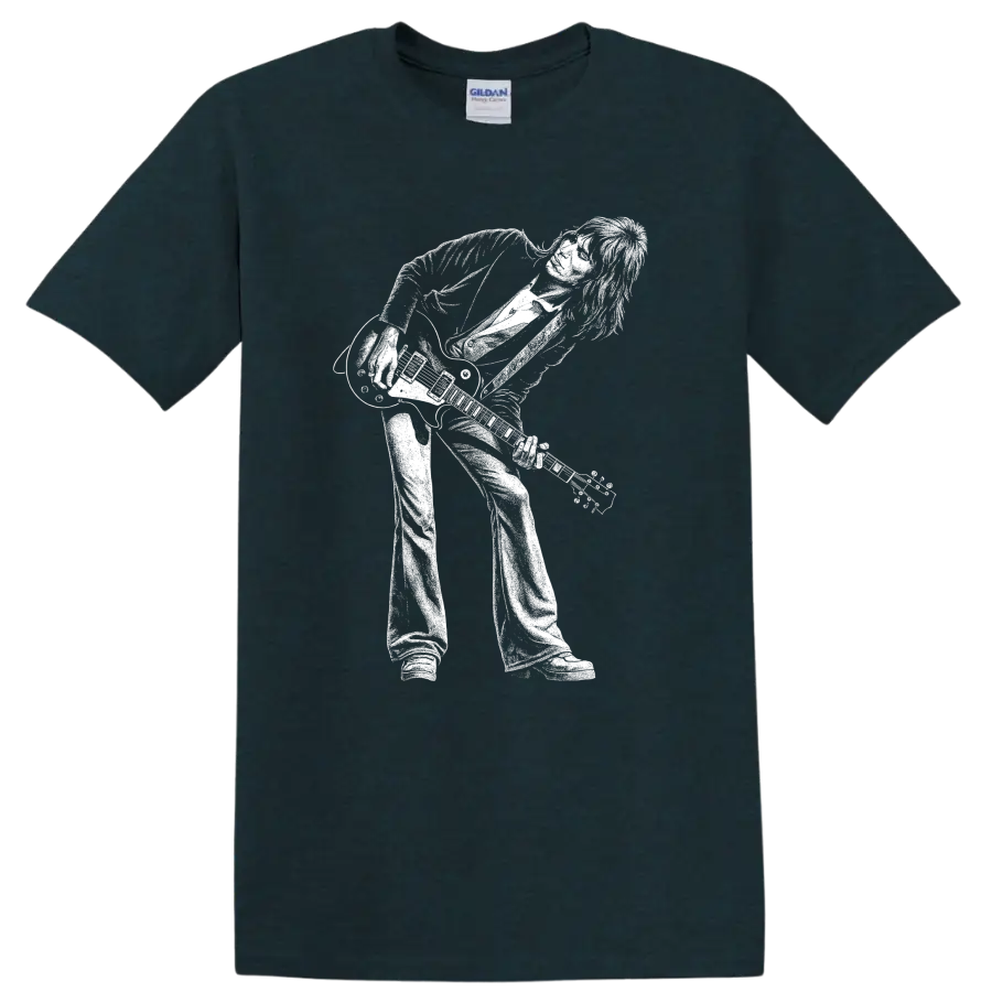 Jeff Beck Rock Legends Portrait T Shirt for Classic Guitar Fans - Midnight (Green)