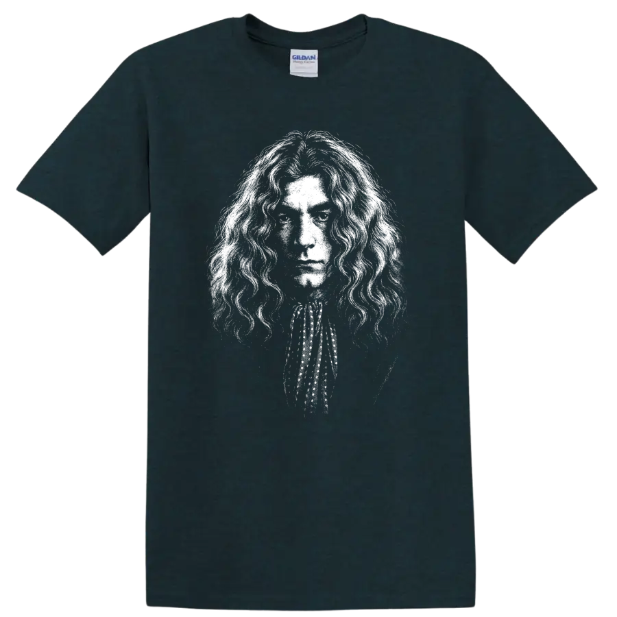 Robert Plant Led Zeppelin Rock Legends Tribute T Shirt Classic Portrait - Midnight (Green)