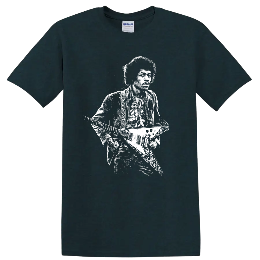 Jimi Hendrix Rock Legends Distressed Portrait T Shirt Vintage Music - Midnight (Green)