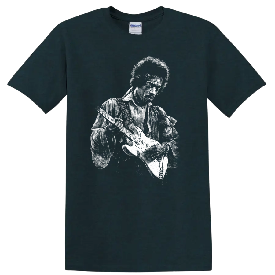 Jimi Hendrix Rock Legends Silhouette Portrait T Shirt - Midnight (Green)